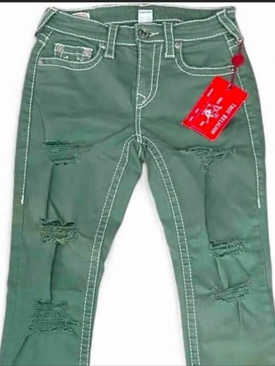 True Religion Denim - True Religion Size 27 Olive Green Distressed Skinny Jeans